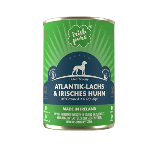 Irish Pure Premium Nassfutter für Hunde | 6X 390g | Atlantik-Lachs | Vitamine | Getreidefrei | Sensitiv | mit Superfood Kelp-Alge | Nassfutter für alle Rassen von Irish Pure