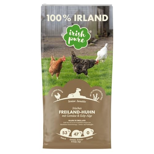 Irish Pure Senior Trockenfutter | 1.5kg | Freiland-Huhn mit Kelp-Alge & Gemüse | Hoher Fleischanteil | Getreidefrei | Sensitiv | Hundetrockenfutter | Hundefutter für alle Rassen von Irish Pure