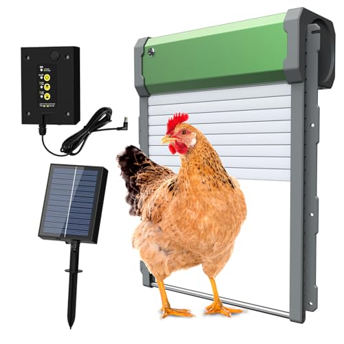 Automatische Hühnerstalltür mit Solarantrieb – Timer-Funktion, 4 Betriebsmodi via Fernbedienung, Rollladen-Design für Farmen mit dualem Stromversorgungssystem von Irrun