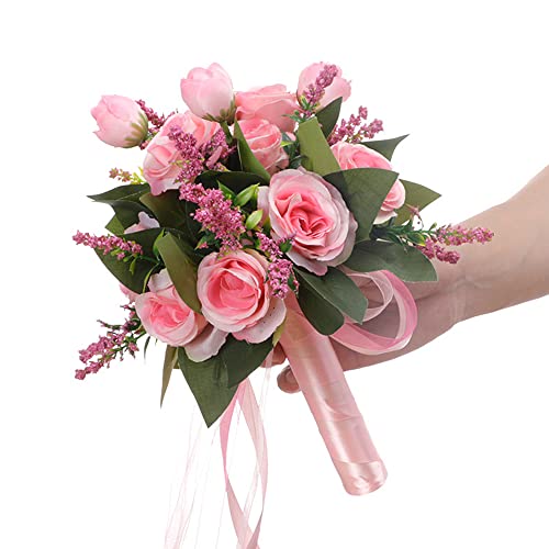 Bridal Bouquet, Artificial Wedding Bouquet, Silk Flowers for Brides Bridesmaids, Home Hotel Wedding Decoration, Mini Frower Arrangements Flower Bouquet (Pink) von Irrun