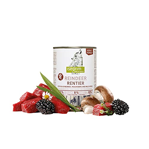 ISEGRIM Dose für Erwachsene, Rentier + Brombeeren, Pilze und Wildkräuter, 400 g, Hund von Isegrim