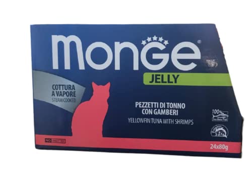 Monge Jelly natural Superpremium Quality Thunfisch mit Garnelen für Katzen, Dampfgarer, 24 Dosen (je 80 g), ohne Farb- und Konservierungsstoffe von Italy