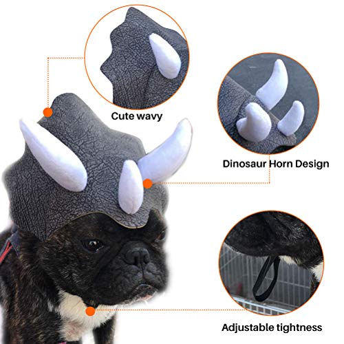 Itonash Triceratops Haustierhut, Hundekatze Dress -up -Partykleidung Kleidung Lustige Cosplay Süßer Hornkopfschmuck für Größere Köpfe, für Halloween, Geburtstagsfeiern oder eine Lustige (Schwarz) von Itonash