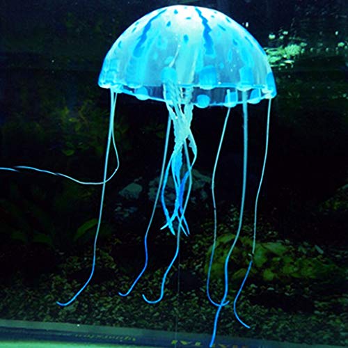 Iwähle Aquarium Deko - Fluoreszenz kleine Simulation Quallen Goldfisch Tank Aquarium Landschaftsbau Silikon Quallen Dekoration 5×15cm (Blau) von Iwähle
