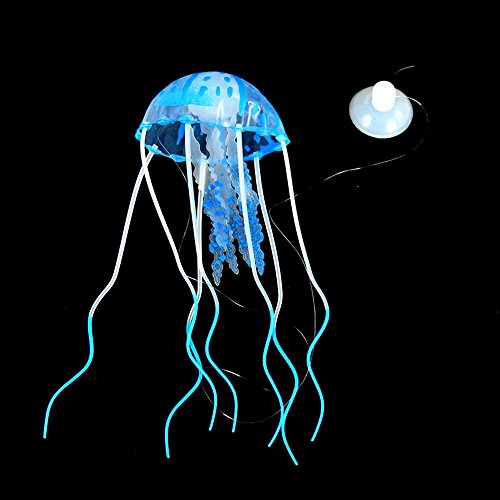 Iwähle Aquarium Quallen Deko, Glowing Effect Aquarium Künstliche Verzierung Dekoration, Material: Silikon + Fluoreszierendes Pulver 5.5 * 15cm (Blau) von Iwähle