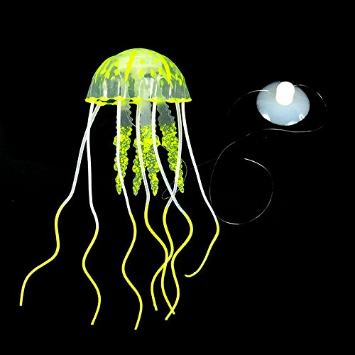 Iwähle Aquarium Quallen Deko, Glowing Effect Aquarium Künstliche Verzierung Dekoration, Material: Silikon + Fluoreszierendes Pulver 5.5 * 15cm (Gelb) von Iwähle