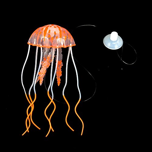 Iwähle Aquarium Quallen Deko, Glowing Effect Aquarium Künstliche Verzierung Dekoration, Material: Silikon + Fluoreszierendes Pulver 5.5 * 15cm (Orange) von Iwähle