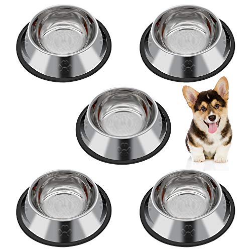 Iyowei 5 Stück Edelstahl Hundenapf, rutschfeste Katzennapf Set Fressnapf Set Sichere Futternapf Wasser Fütterung Schüssel für Katze Hunde Hamster Welpe Kleine Tiere (Größe: 15.6 * 3.5cm) von Iyowei