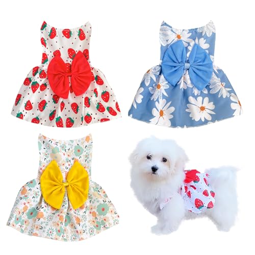 3-Teilige Hundekleider Welpen Bowknot Luxus Prinzessin Kleid Blumenkleidung Hochzeitsabendkleid Sommer Outfits Tutu Rock Niedliches Hundekleid für Kleines Hundemädchen von Izefia