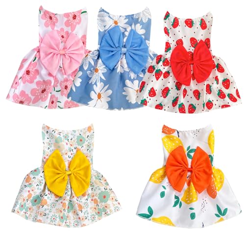 5-Teilige Hundekleider Welpen Bowknot Luxus Prinzessin Kleid Blumenkleidung Hochzeitsabendkleid Sommer Outfits Tutu Rock Niedliches Hundekleid für Kleines Hundemädchen von Izefia