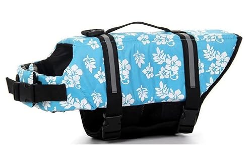 Hund Schwimmweste Schwimmen Sicherheitsmantel Schwimmschwimmweste Lebensretter mit Griff für kleinen Hund Welpen großen Hund (Blau Blume, XXS) von Izefia