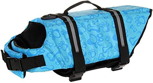 Hund Schwimmweste Schwimmen Sicherheitsmantel Schwimmschwimmweste Lebensretter mit Griff für kleinen Hund Welpen großen Hund (Blau Knochen, S) von Izefia