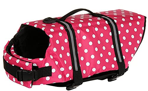 Hund Schwimmweste Schwimmen Sicherheitsmantel Schwimmschwimmweste Lebensretter mit Griff für kleinen Hund Welpen großen Hund (Rot Punkt, M) von Izefia