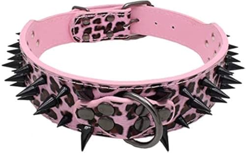 Hundehalsband Mit Scharfen Stacheln Besetzte Luxuriös Gepolsterte LederhalSWänder für Mittelgroße Hunde 5cm Breite Halskette Gegen Beißen (L, PKL-SW) von Izefia