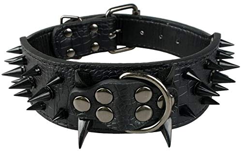 Hundehalsband Mit Scharfen Stacheln Besetzte Luxuriös Gepolsterte LederhalSWänder für Mittelgroße Hunde 5cm Breite Halskette Gegen Beißen (L, SW-SW) von Izefia