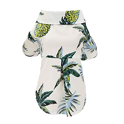 Hundehemd Kleidung Hawaii Freizeithemd Kokosnussbaum Hemden Coole Sommer Seabeach Tank Top Weste für kleine Hund Welpen Katze (Hawaii-Weiß, L) von Izefia