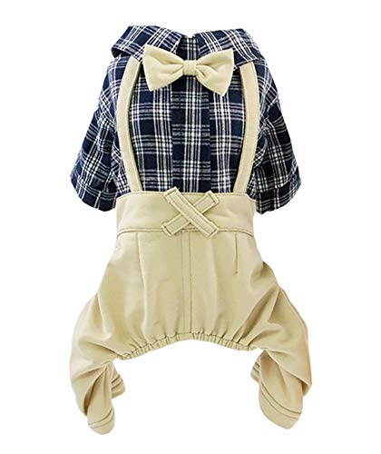Hundehemd Kleidung Plaid Hemd Fliege 4 Beine Freizeithemd Insgesamt Coole Sommer Frühling Herbst Weste für Kleine Hund Welpen Katze (Blau-Schwarz, S) von Izefia