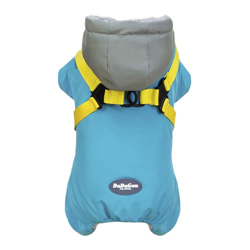 Izefia Hundemantel Haustierbekleidung Overall Winddicht Kaltes Wetter Mäntel 4 Beine Jacke Geschirr Brustgurt Warm Winter Dicke Kleidung Wasserdicht Schneedicht Baumwollmantel für Kleine Hund Katze von Izefia