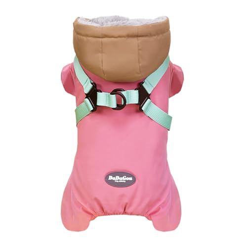 Izefia Hundemantel Haustierbekleidung Overall Winddicht Kaltes Wetter Mäntel 4 Beine Jacke Geschirr Brustgurt Warm Winter Dicke Kleidung Wasserdicht Schneedicht Baumwollmantel für Kleine Hund Katze von Izefia