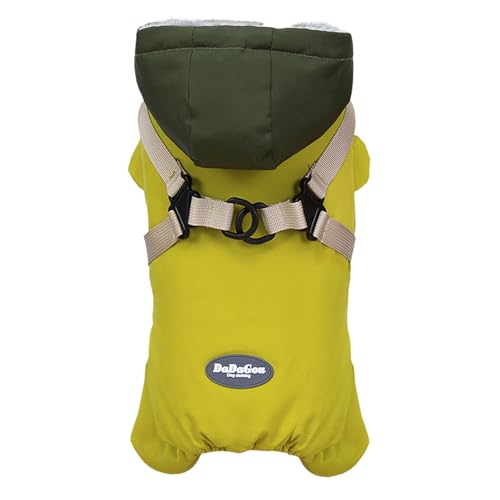 Izefia Hundemantel Haustierbekleidung Overall Winddicht Kaltes Wetter Mäntel 4 Beine Jacke Geschirr Brustgurt Warm Winter Dicke Kleidung Wasserdicht Schneedicht Baumwollmantel für Kleine Hund Katze von Izefia