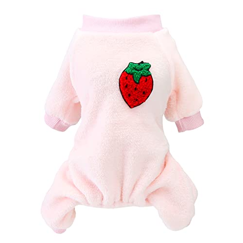 Izefia Hundepullover Hundekleidung Fleece Hund Wollpullover Winter Warm Sweatshirt 4 Beine Overall Pyjama Obst Einfacher Pullover für Kleine Hunde Mittlere Hunde Katzen von Izefia