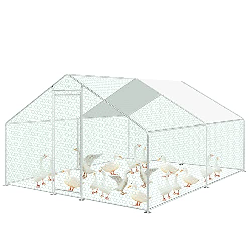Izrielar Hühnerstall 3 * 4 * 2m Metall Hühnerkäfig Hühnervoliere mit Dachplane Schloss, Heimtiergehege Kaninchenstall für Hühner Geflügel von Izrielar