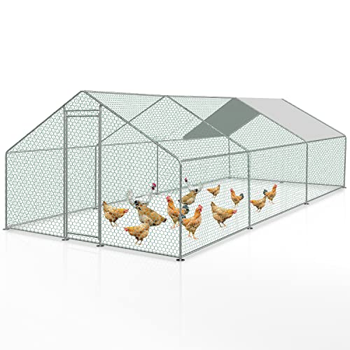 Izrielar XXL Hühnerstall Freilaufgehege mit Sicherheitsschloss und Wasserdichtes PE-Farbtuch, Schnell zu reinigen, Outdoor Geflügelstall Viel Platz für Hühner, Kaninchen und weitere Kleintiere, 3x6x2m von Izrielar