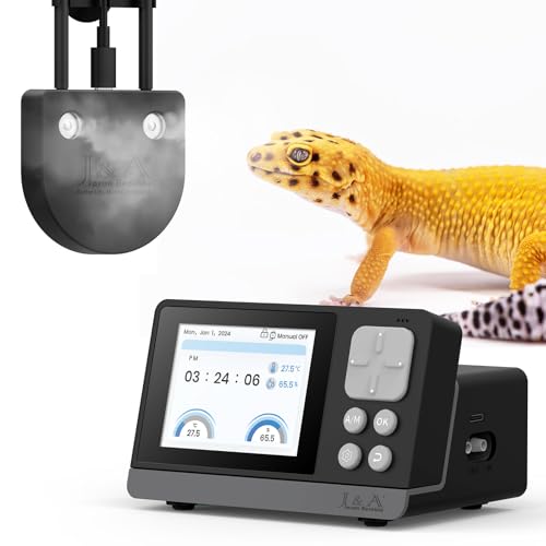 J&A Automatischer Nebel für Reptilienbecken, Nebel für Terrarien, Luftbefeuchter mit programmierbarem Timer, Temperatur-Hygrometer-Sensor, ideal für Amphibien/Reptilien/Paludarium/Vivarium (Schwarz) von J&A Jason Aerobic