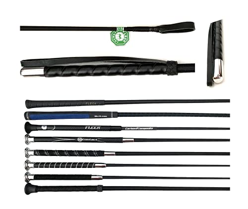 JA Horse Fleck Springpeitsche Springgerte Springstock Reitgerte (60 cm, Ledergriff - Dünne Zunge schwatz) von JA Horse