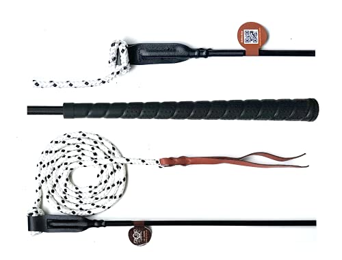 JA Horse Pferd Kontaktstock mit Seil für die Training Bodenarbeit 100/120 cm, Bodenarbeitstick Reitstick Pferdestick Longiergerte Finesse-Stick Carrot Stick Horsemanship Stick (120 cm, schwarz) von JA Horse