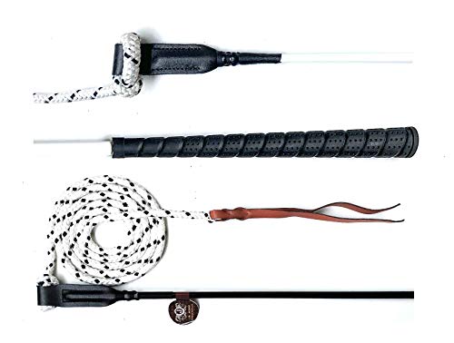 JA Horse Pferd Kontaktstock mit Seil für die Training Bodenarbeit 100/120 cm, Bodenarbeitstick Reitstick Pferdestick Longiergerte Finesse-Stick Carrot Stick Horsemanship Stick (120 cm, weiß) von JA Horse