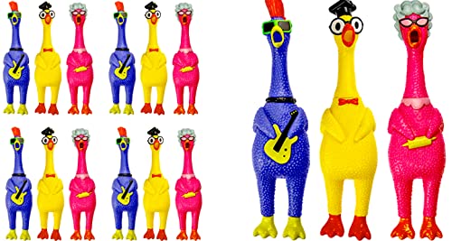 JA-RU Gummi-Hühner, die quietschen (12 schreiende Huhn), nerviges Geräusch, Streichsachen für Kinder, quietschendes Kauspielzeug für Hunde, Neuheit Spielzeug, alberne Geschenke und Partyzubehör von JA-RU