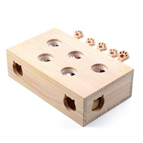 JABALUX Interaktives Katzenspielzeug, Holz, Spielzeug, Maulwurf Maus, Puzzle Box mit süßen Cartoon Spielzeugen für Katzen, Jagd, Spielen, Trainieren, Kratzen – 5 Löcher JABALUX Interaktives Katzenspielzeug, Holz, Spielzeug, Maulwurf Maus, Puzzle Box mit süßen Cartoon Spielzeugen für Katzen, Jagd, Spielen, Trainieren, Kratzen – 5 Löcher von JABALUX