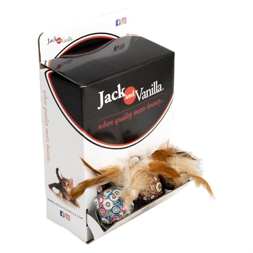JACK AND VANILLA, Ball mit Federn für Katzen, stimuliert den Jagdinstinkt, langlebige und ungiftige Materialien, buntes Design, 7 cm, Verschiedene Modelle von JACK AND VANILLA