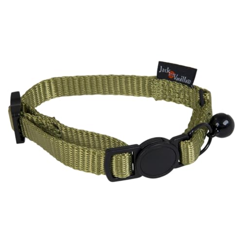 JACK AND VANILLA, Comfort-Kätzchenhalsband aus grünem Nylon, innovatives Sicherheitssystem, verstellbar von 17 bis 24 cm, Elegantes und praktisches Design, 10 mm, grün, Comfort-Modell von JACK AND VANILLA