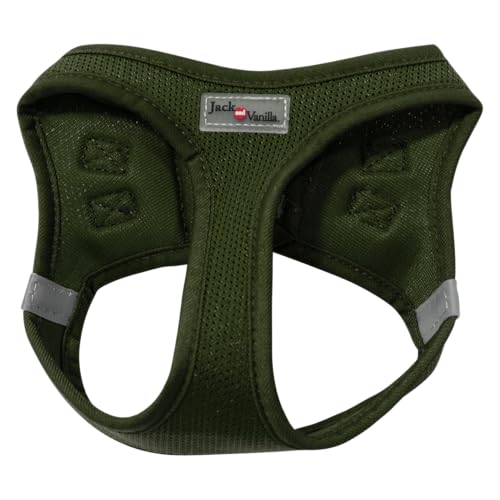 JACK AND VANILLA, bequemes Netzgeschirr für Hunde, verstellbar von 33–38 cm, sicher und atmungsaktiv, attraktives grünes Design, ideal zum Spazierengehen, Größe XS, Expeditionsmodell von JACK AND VANILLA