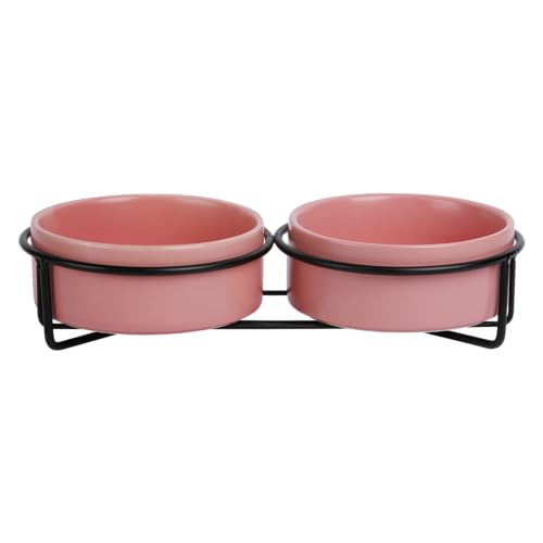 JACK AND VANILLA, Doppelter Keramiknapf mit eleganter Metallhalterung, 2 x 850 ml, modernes und praktisches Design, ideal für Hunde und Katzen, rosa, Modell Bon Appetit von JACK AND VANILLA