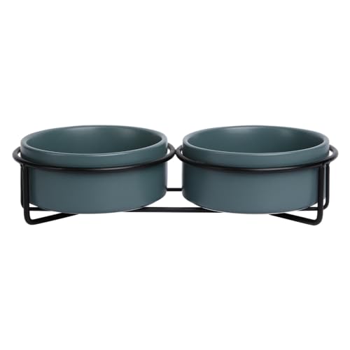 JACK AND VANILLA, Doppelter Keramiknapf mit elegantem Metallständer, 2 x 850 ml, modernes und langlebiges Design, ideal für Hunde und Katzen, grün, Modell „Bon Appetit“. von JACK AND VANILLA