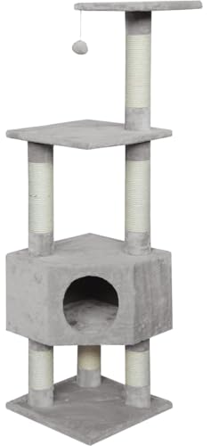 JACK AND VANILLA, Eleganter Kratzbaum für Katzen, modernes cremefarbenes und graues Design, multifunktional zum Kratzen und Ausruhen, Maße 40 x 40 x 130 cm, cremegraue Farbe, Kratzbaummodell von JACK AND VANILLA