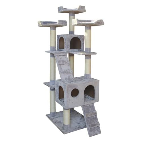 JACK AND VANILLA, Eleganter Kratzbaum für Katzen, modernes Design, langlebige Materialien, Platz zum Spielen und Ausruhen, leicht zu reinigen, Maße 50 x 50 x 170 cm, grau, Kratzbaummodell von JACK AND VANILLA