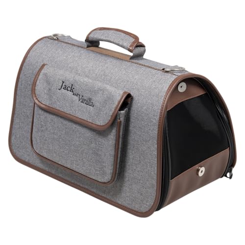 JACK AND VANILLA, Eleganter Tiertransporter, grau und braun, aus langlebigen Materialien, sicher und bequem, Maße 43 x 25 x 25 cm, für alle Rassen, Modell Bizou von JACK AND VANILLA