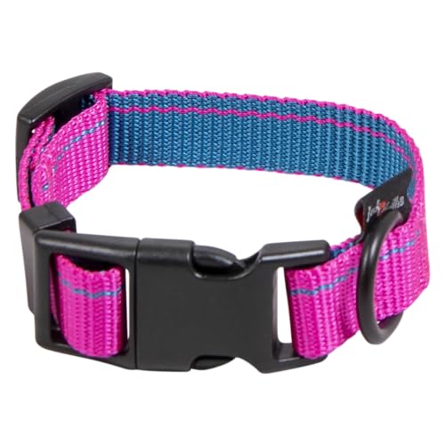 JACK AND VANILLA, Elegante rosa gestreifte Halskette für Hunde, verstellbar 15 mm x 18 – 26 cm, modernes Design, verstärkte Sicherheit, leicht zu reinigen, optimaler Komfort, Größe S, Pink, Modell A von JACK AND VANILLA