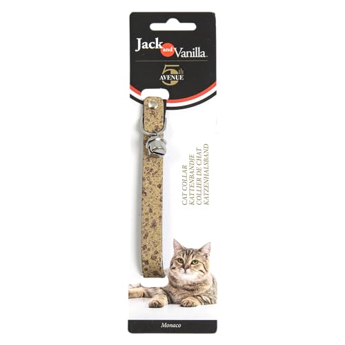 JACK AND VANILLA, Elegantes goldenes Katzenhalsband, verstellbar und sicher, entworfen für den Komfort und die Sicherheit Ihres Haustieres, Größe 14 x 30 cm, goldene Farbe, Modell Monaco von JACK AND VANILLA