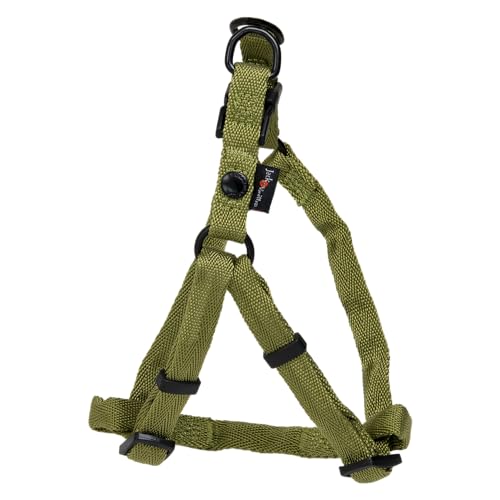 JACK AND VANILLA, Ergonomisches Nylongeschirr für Hunde, verstellbar, leicht und widerstandsfähig, mit reflektierenden Streifen für Sicherheit, grüne Farbe, Größe M 20 x 45-66 cm, Comfort-Modell von JACK AND VANILLA