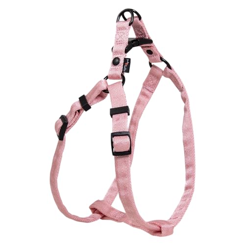 JACK AND VANILLA, Ergonomisches Nylongeschirr für Hunde, verstellbar von 38 bis 59 cm, rosa Farbe, leicht und widerstandsfähig, mit reflektierenden Streifen für mehr Sicherheit S, Comfort-Modell von JACK AND VANILLA