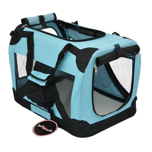 JACK AND VANILLA, Faltbare Hundehütte, langlebige Materialien, ideale Maße 49 x 34 x 34 cm, leicht zu reinigen, attraktive türkise Farbe, perfekt für Reisen und Ausflüge, Reisemodell von JACK AND VANILLA