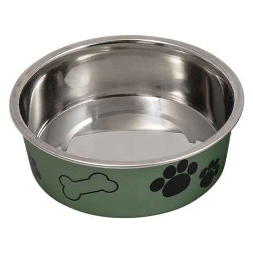 JACK AND VANILLA, Rutschfester Futternapf aus Edelstahl mit modernem grünen Design, 270 ml Fassungsvermögen, 12 cm Durchmesser, leicht zu reinigen, ideal für Hunde und Katzen, Modell „Guten Appetit“. von JACK AND VANILLA