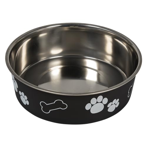 JACK AND VANILLA, Schwarzer, Rutschfester Edelstahlnapf für Tiere, Fassungsvermögen 270 ml, Durchmesser 12 cm, Elegantes und praktisches Design für Hunde und Katzen, Modell „Guten Appetit“. von JACK AND VANILLA