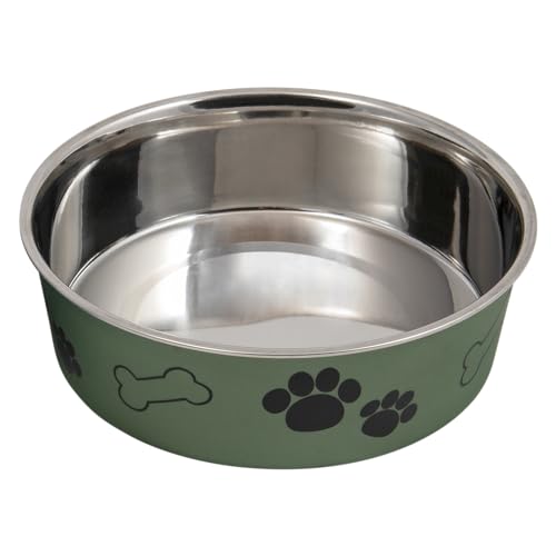JACK AND VANILLA, Edelstahlnapf für Tiere, 2000 ml Fassungsvermögen, ergonomisches Design, leicht zu reinigen, grüne Farbe, Durchmesser 23 cm, ideal für Hunde und Katzen, Modell „Guten Appetit“. von JACK AND VANILLA