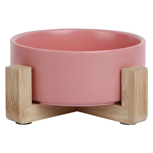 JACK AND VANILLA, rosafarbener Keramiknapf mit Bambusständer, modernes und langlebiges Design, leicht zu reinigen, ideal für kleine oder mittelgroße Hunde, 850 ml, rosa, Modell „Guten Appetit“. von JACK AND VANILLA
